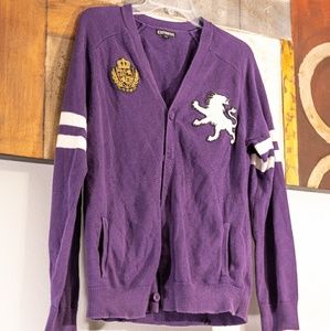 Express Men's Royalty Purple Cardigan Sweater
